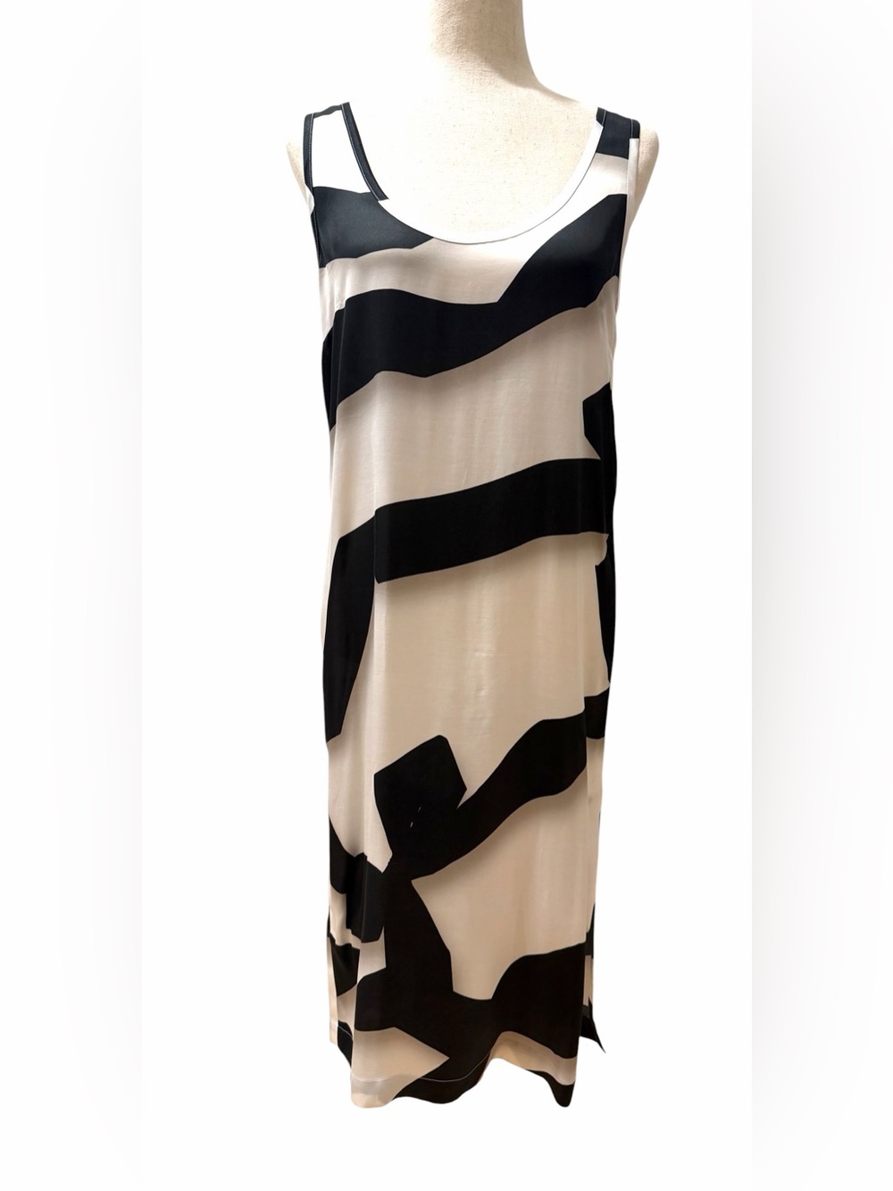 Dries Van Noten Black Ivory Abstract Print Viscose Midi Maxi Dress